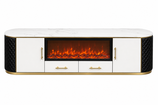 Aurevo Luxe Marble Fireplace TV Unit