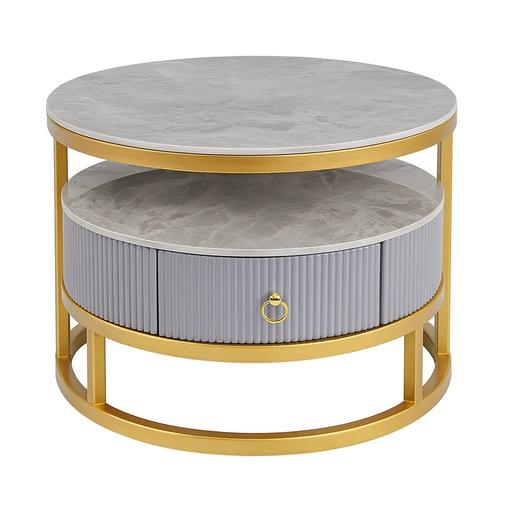 Modern Round Nesting Coffee Table Set with Storage Drawer