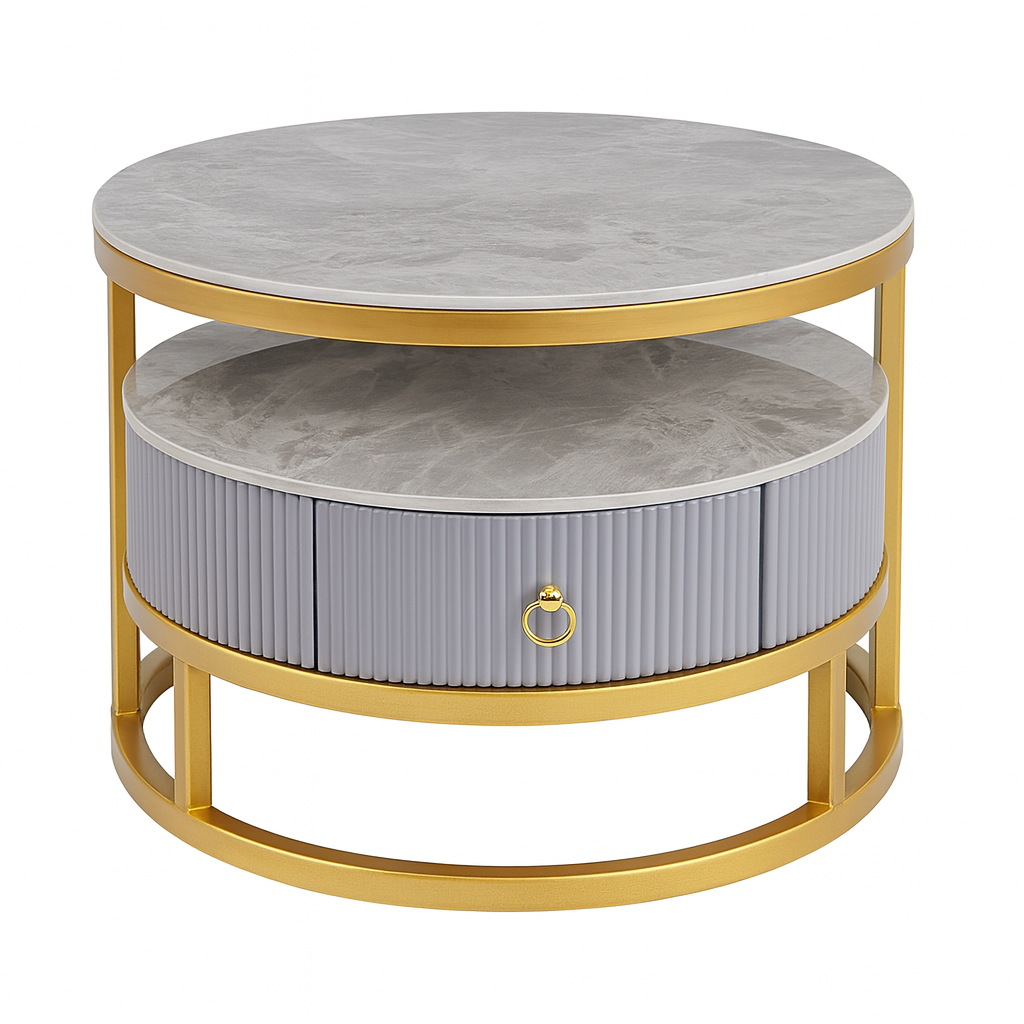 Modern Round Nesting Coffee Table Set with Storage Drawer