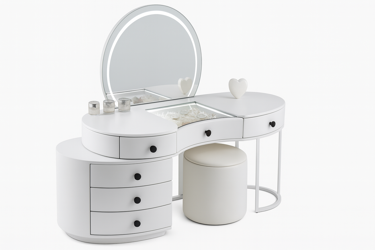 Eterna Vanity Desk with LED Mirror & Glass Display