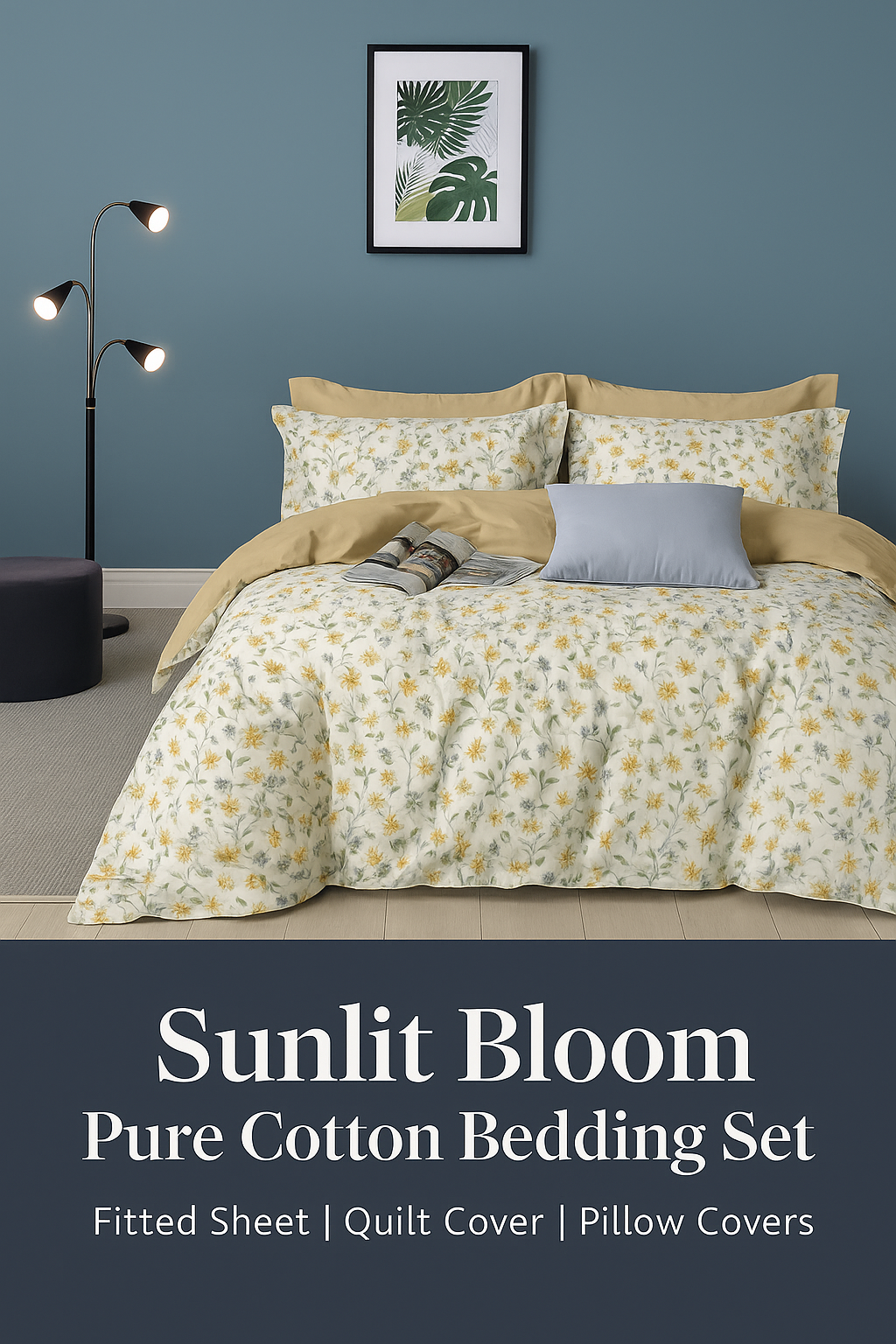 Sunlit Bloom Pure Cotton Bedding Set Combo