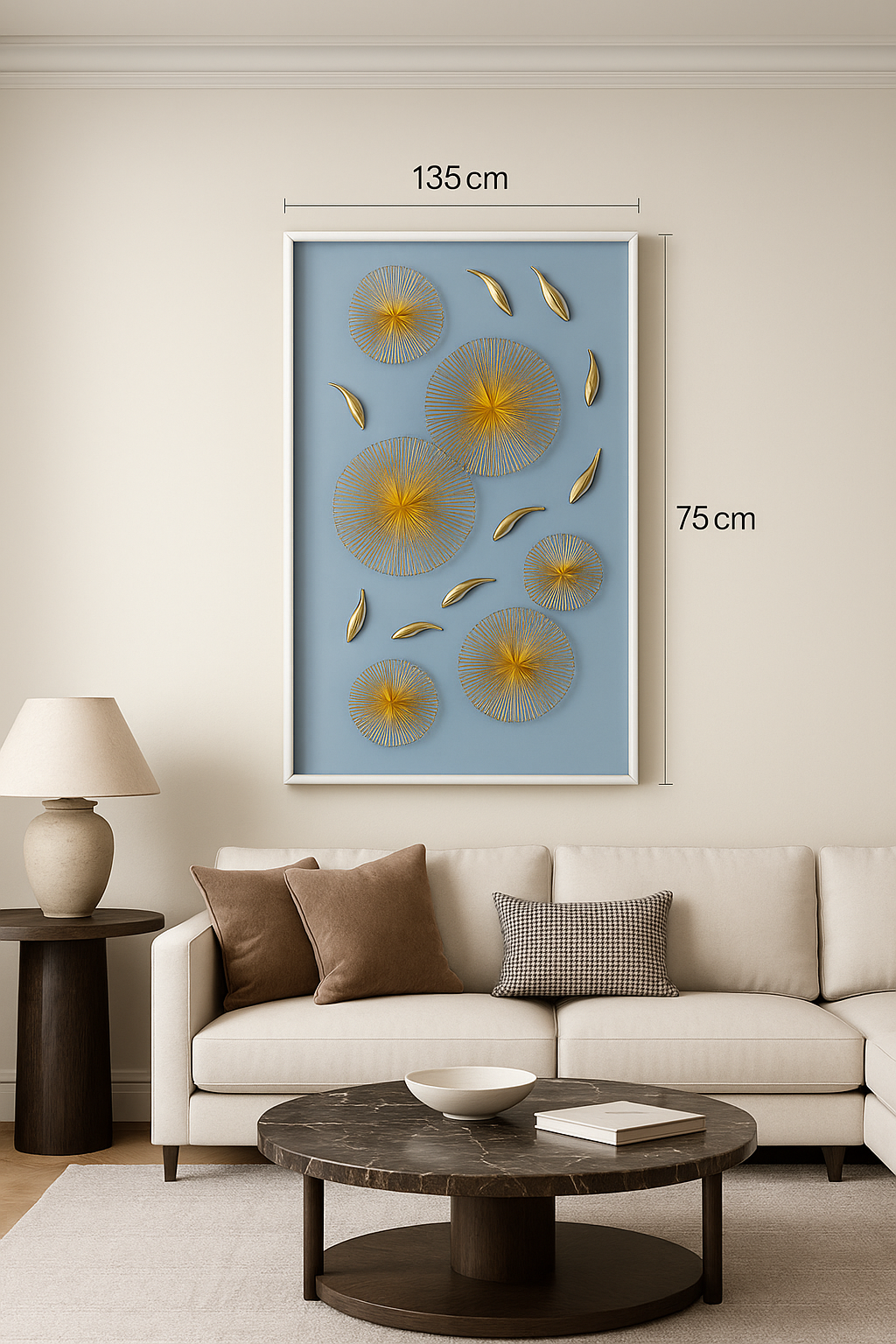 3D Abstract Golden Thread Wall Art – 135cm × 75cm