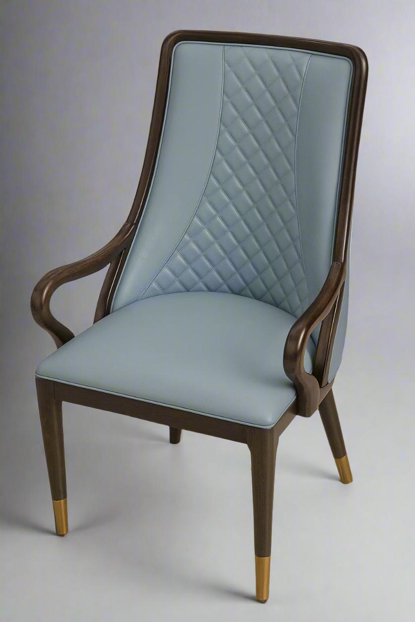 Classic Blue PU Leather Dining Chair with Wooden Frame