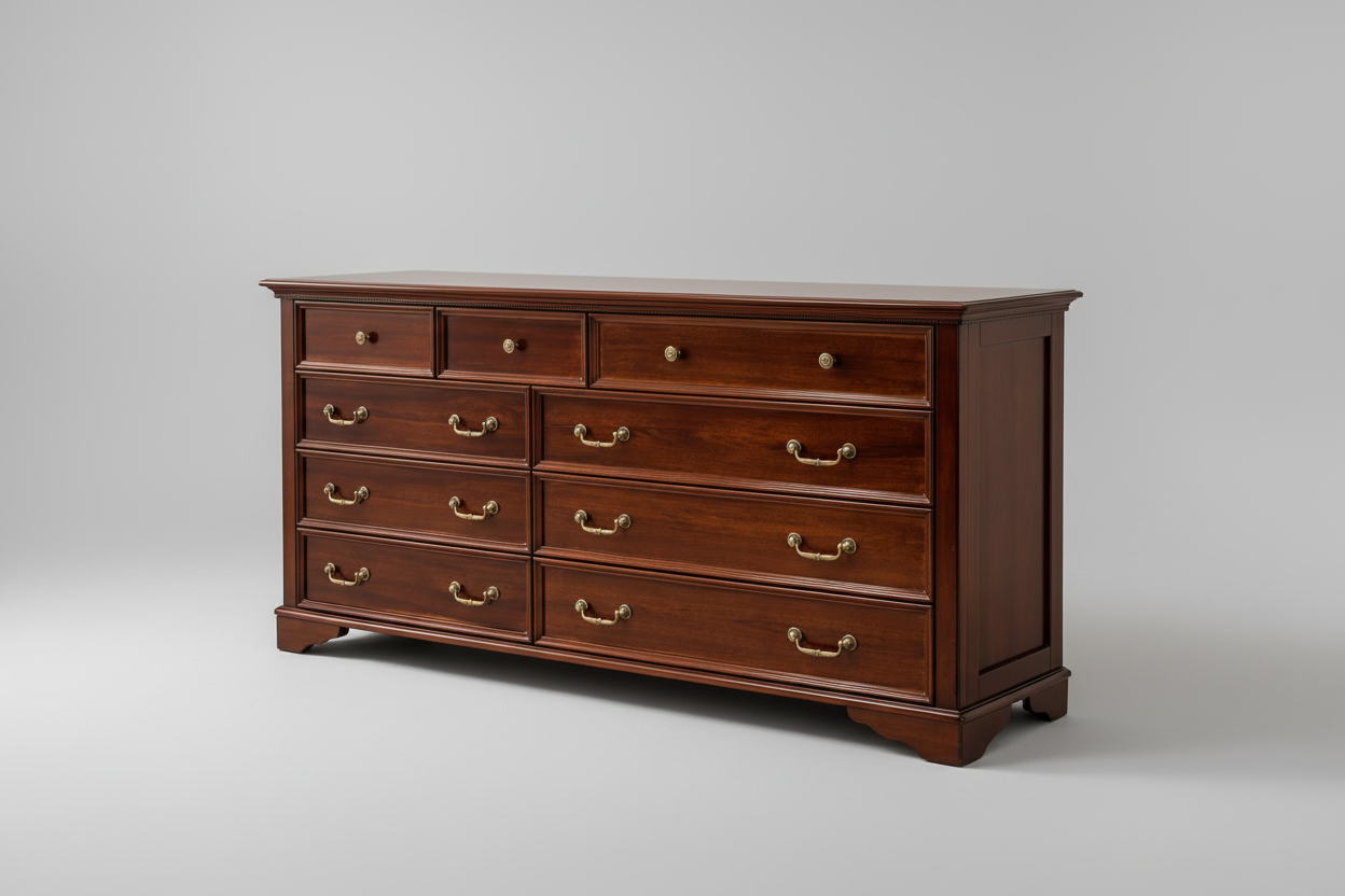 Classic Solid Wood 9-Drawer Dresser – Elegant Mahogany Storage Cabinet