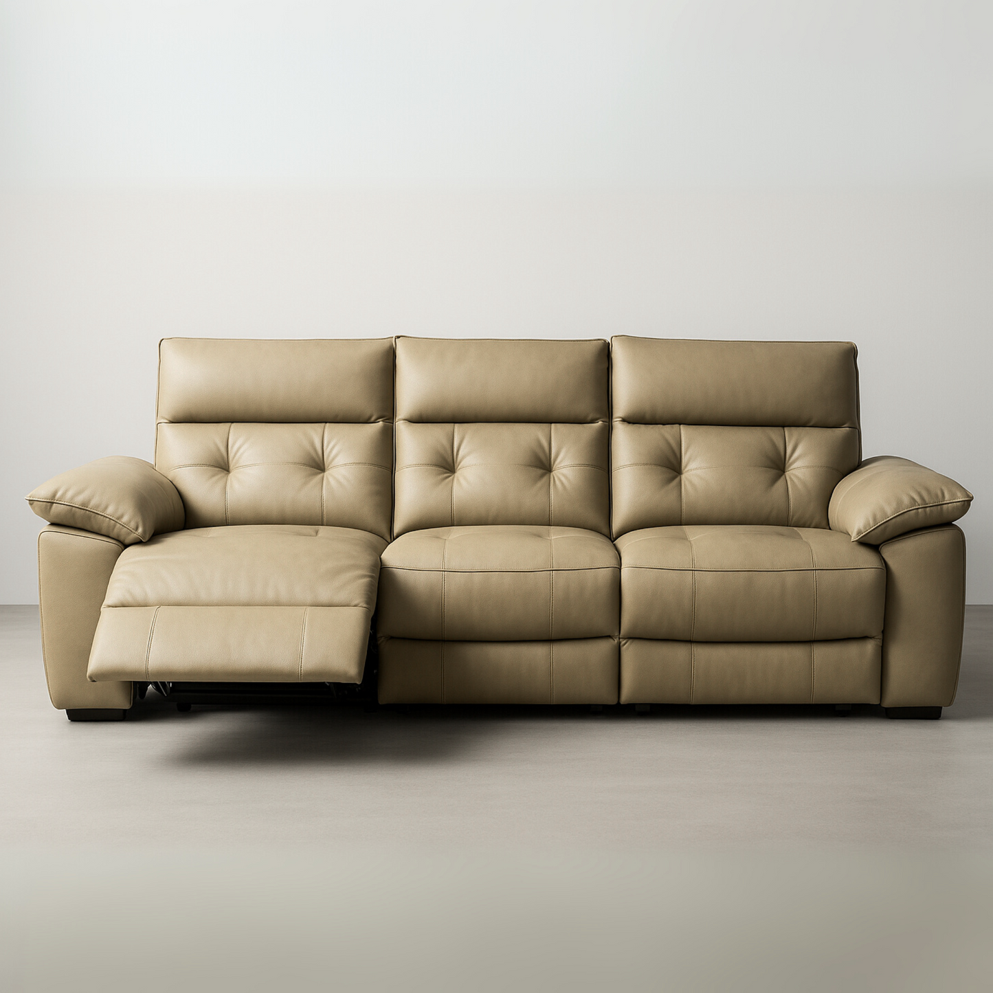 Beige leather sofa on a plain background