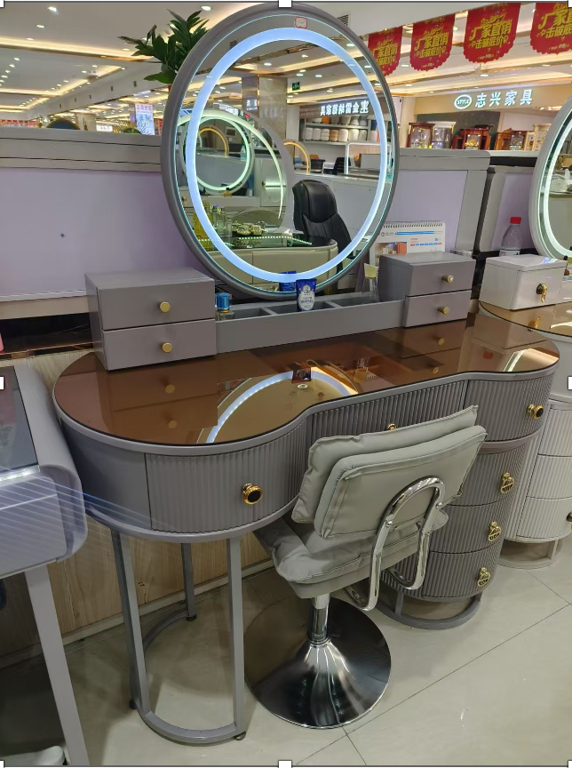 Opulence Vanity Desk with Round LED Mirror & Luxe Storage