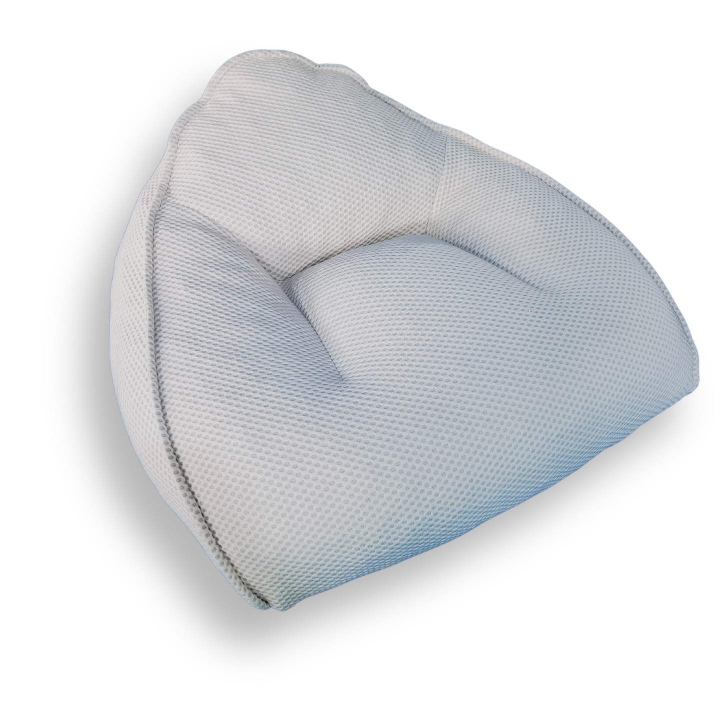 Blue and gray wedge-shaped pillow on a white background