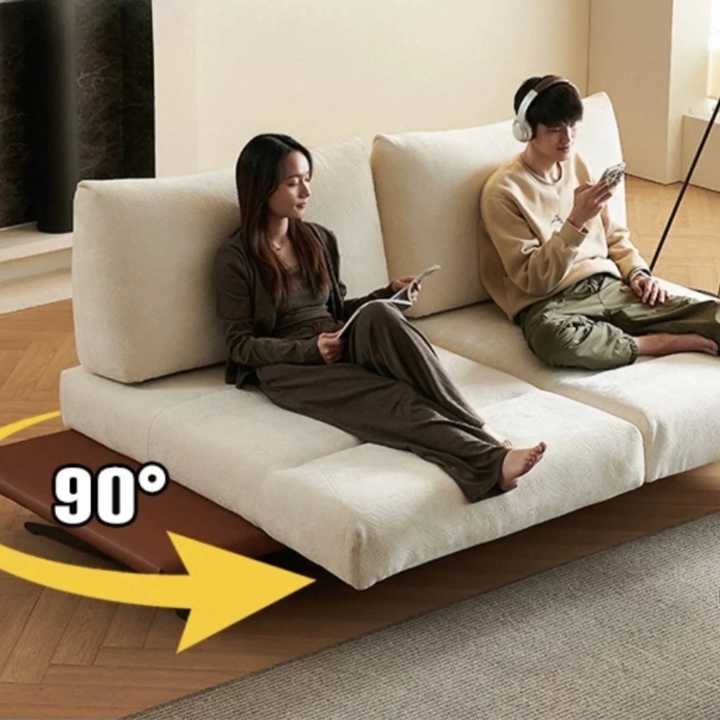 Convertible Cognac Leather Sofa