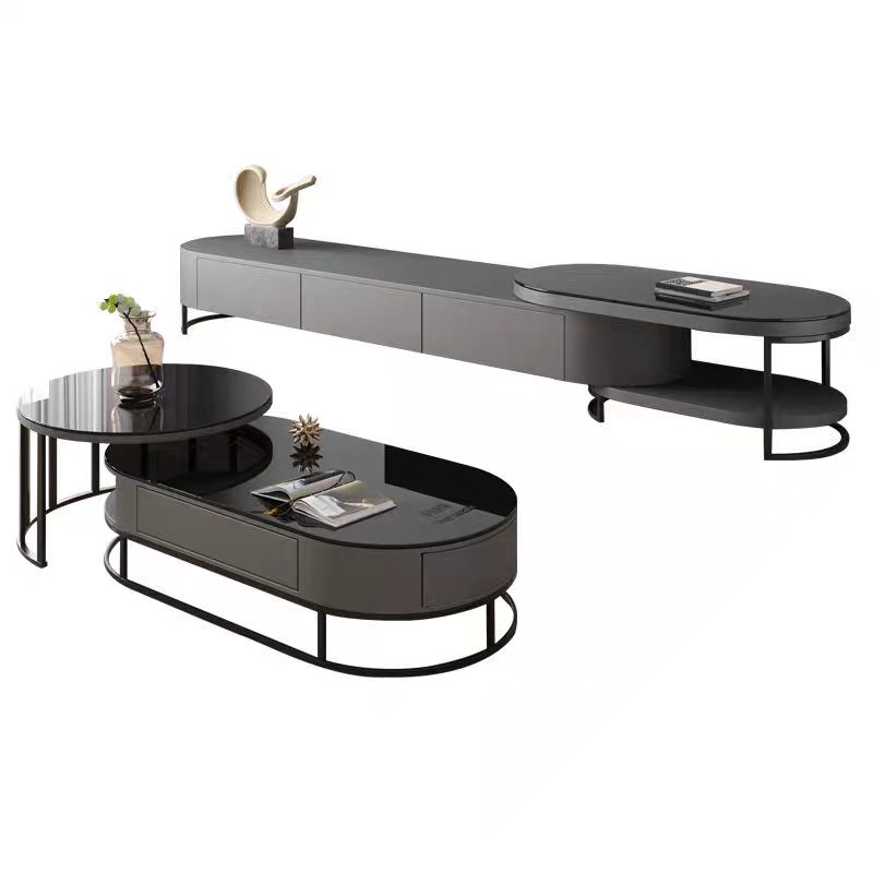 Modern black and gray coffee table set on a white background