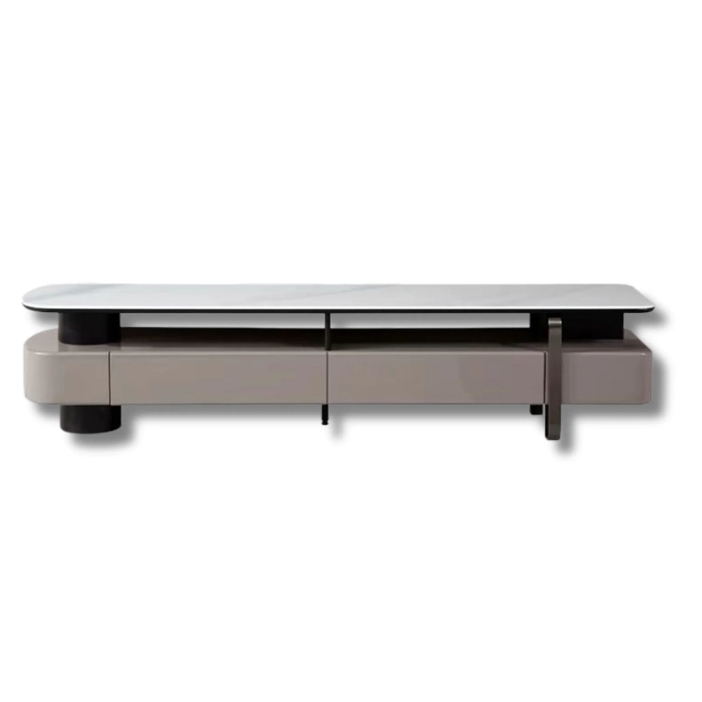 Modern TV stand with a glass top on a white background
