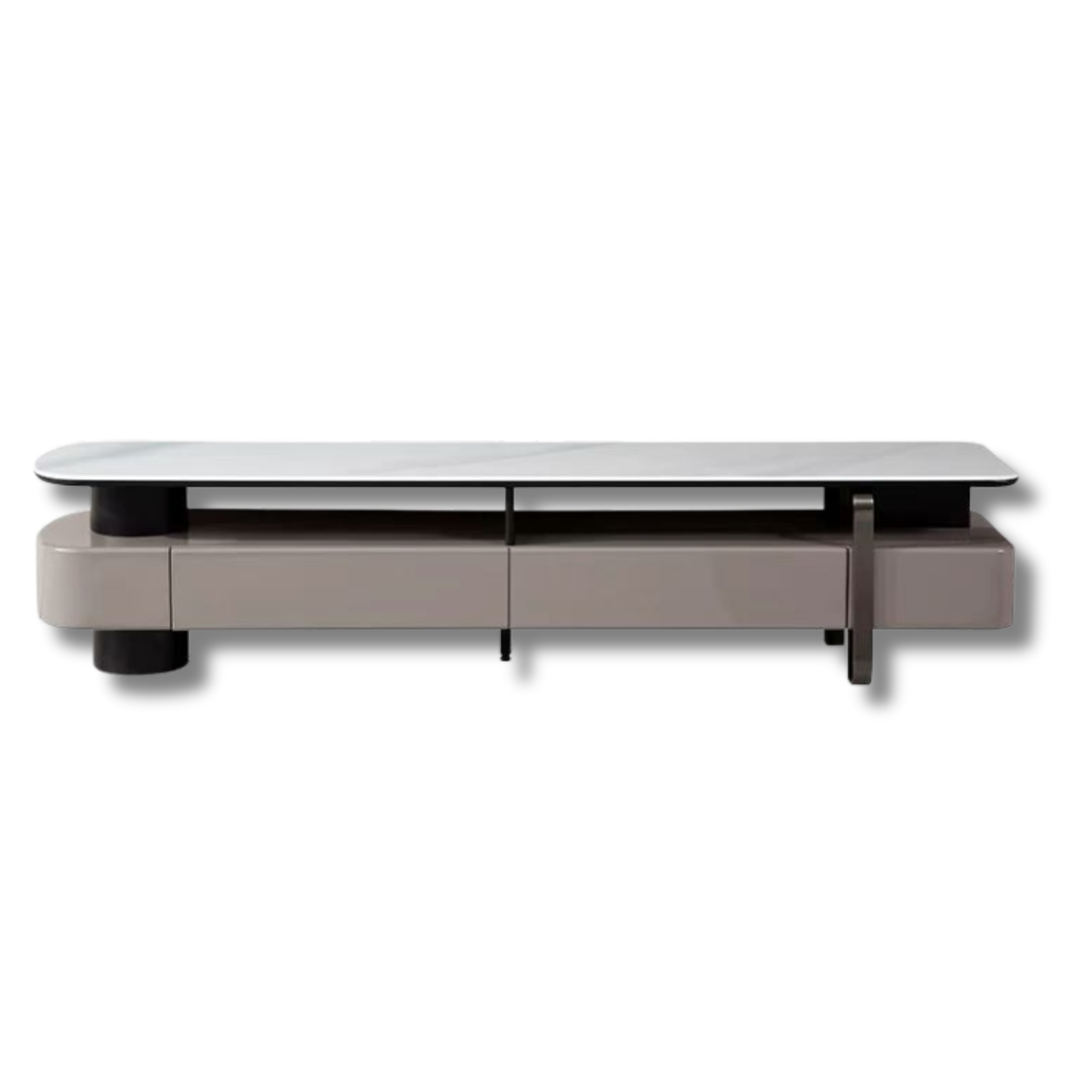 Modern TV stand with a glass top on a white background
