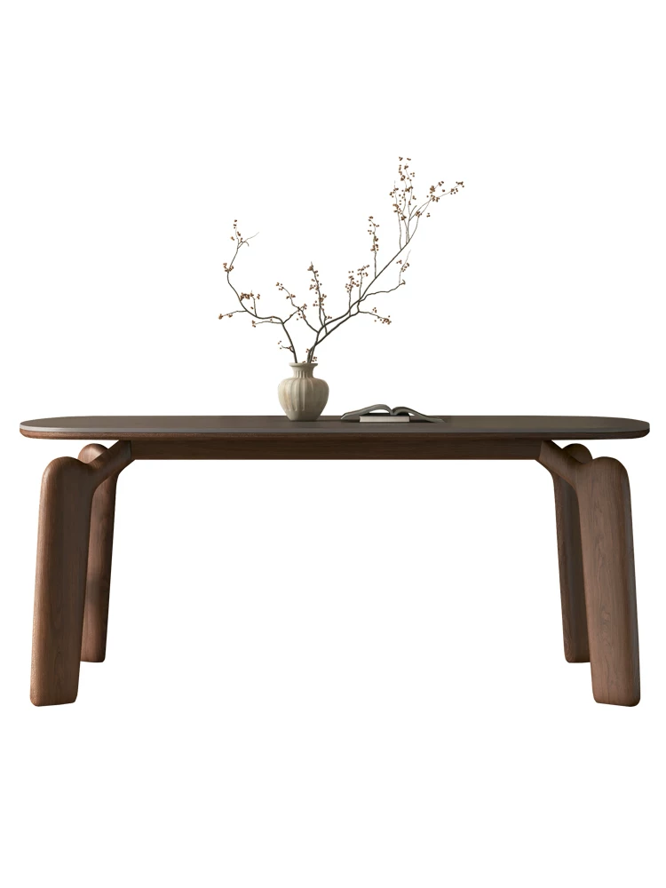Wooden coffee table with a vase and branches on a white background