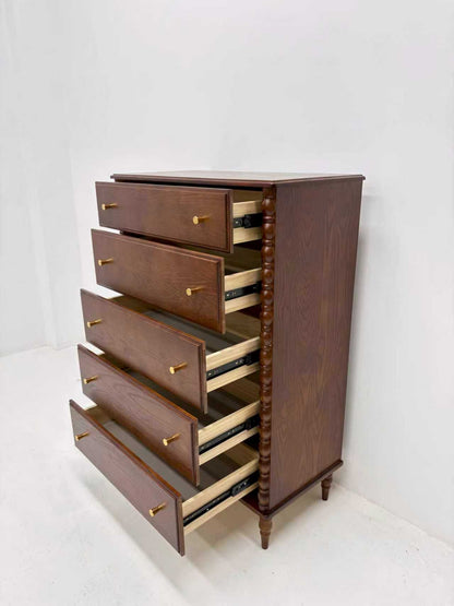 Premium Solid Wood Tallboy — 5-Drawer Storage Chest