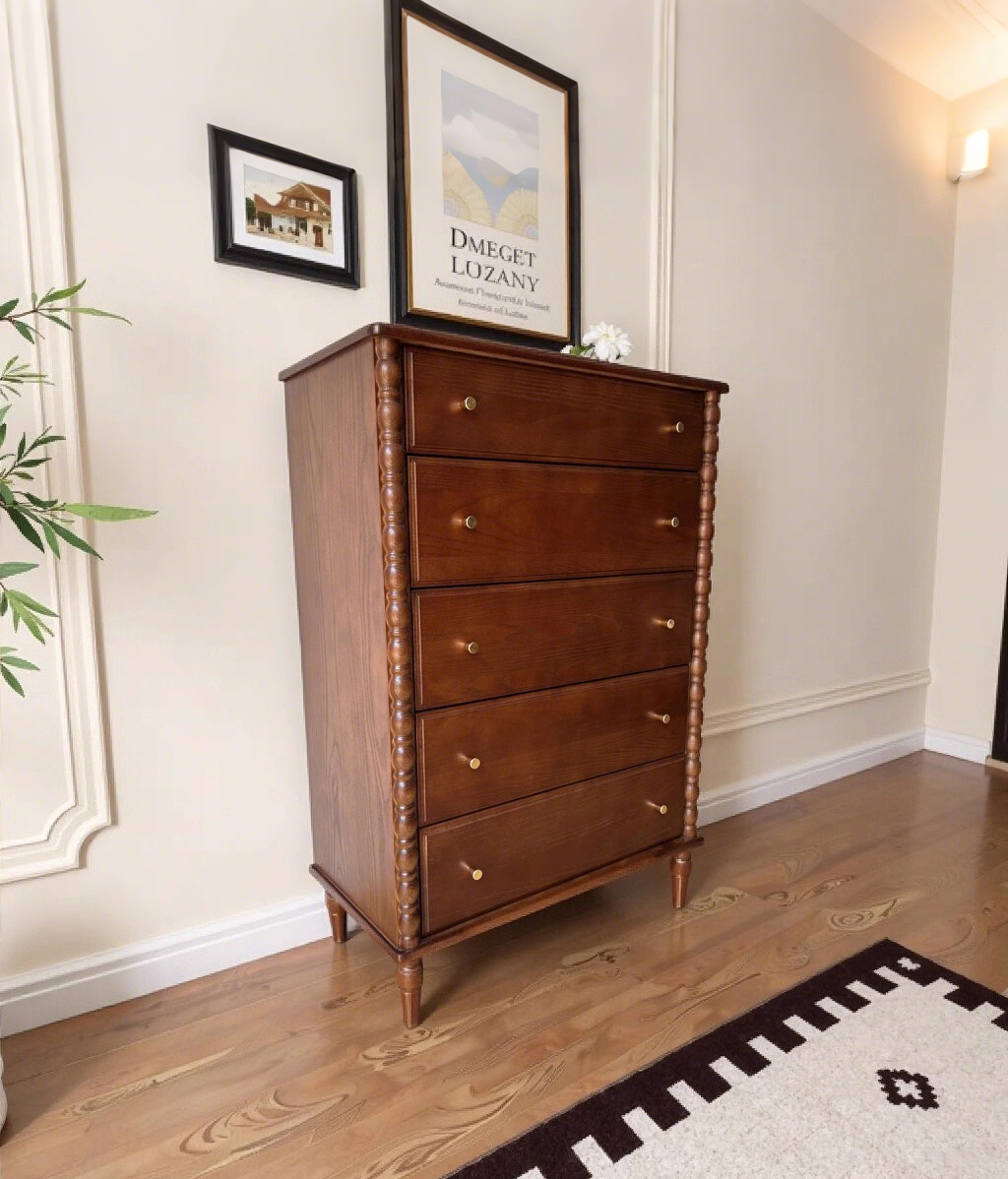 Premium Solid Wood Tallboy — 5-Drawer Storage Chest