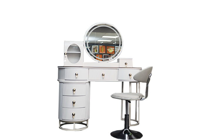Premium Modern Vanity Desk with LED Mirror & Designer Chair