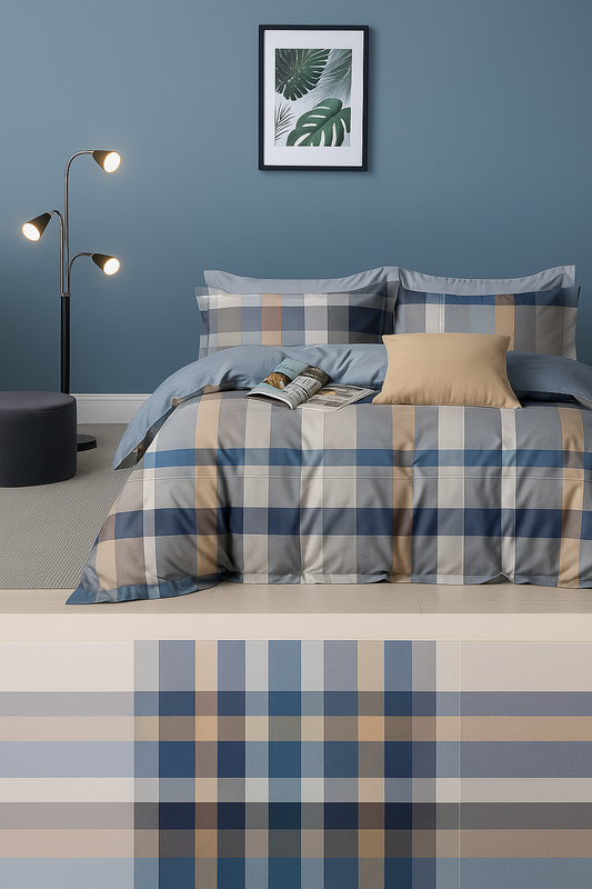 Ocean Grid Pure Cotton Bedding Set
