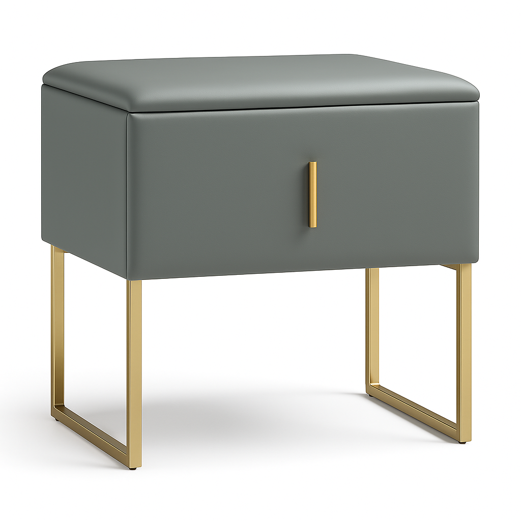 Luxe Light Grey Leather Bedside Table – Modern Elegance Collection