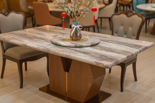 Rectangular Stripped Super-Crystalline Marble Dining Table