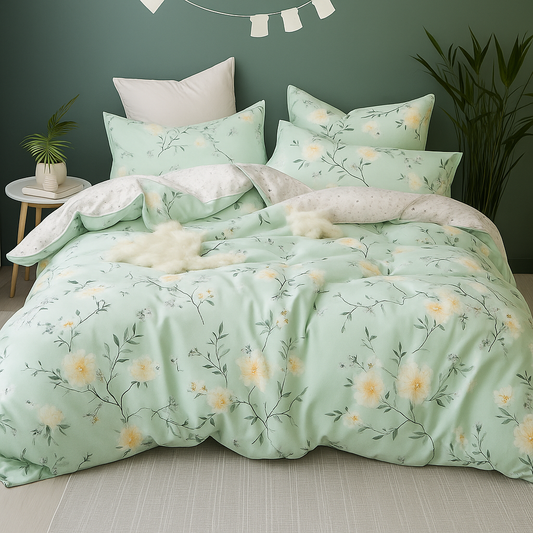 Mint Blossom Pure Cotton Bedding Set