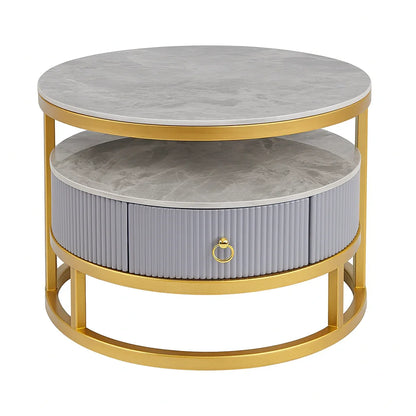 Modern Round Nesting Coffee Table Set with Storage Drawer