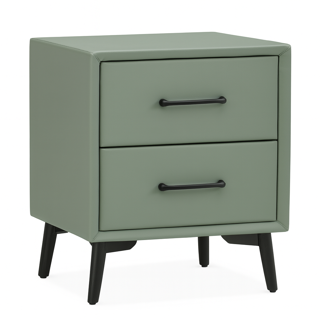 Sage Leather Bedside Table – Modern Luxury Collection