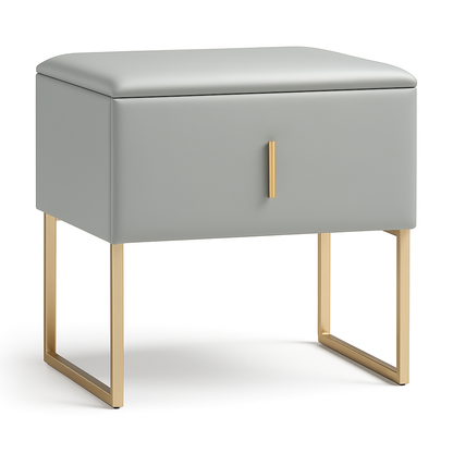 Luxe Light Grey Leather Bedside Table – Modern Elegance Collection