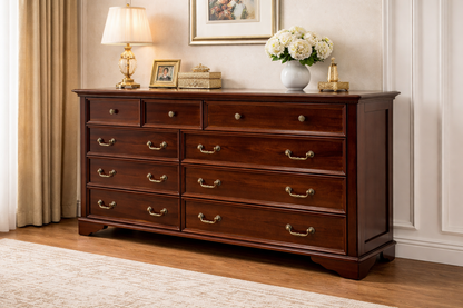 Classic Solid Wood 9-Drawer Dresser – Elegant Mahogany Storage Cabinet