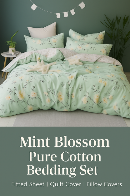 Mint Blossom Pure Cotton Bedding Set
