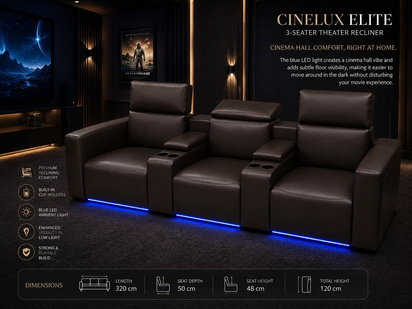 CineLux Elite 3-Seater Theater Recliner