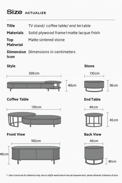 Modern Minimalist Living Room Set: TV Console + Nested Coffee Tables+side table