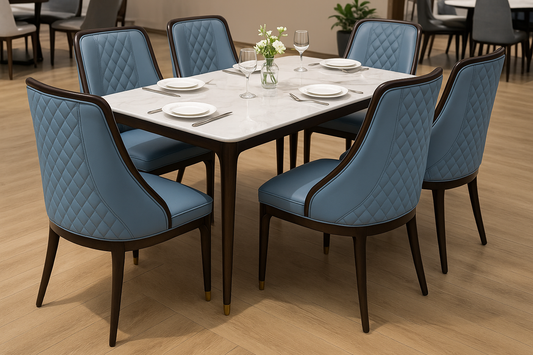 Classic Blue PU Leather Dining Chair with Wooden Frame