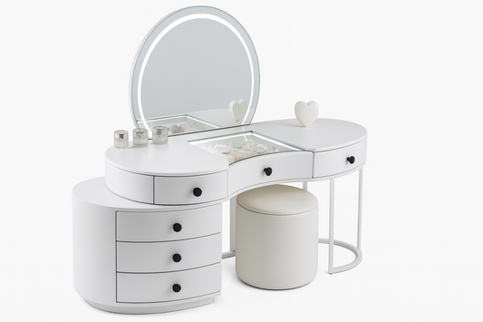 Eterna Vanity Desk with LED Mirror & Glass Display