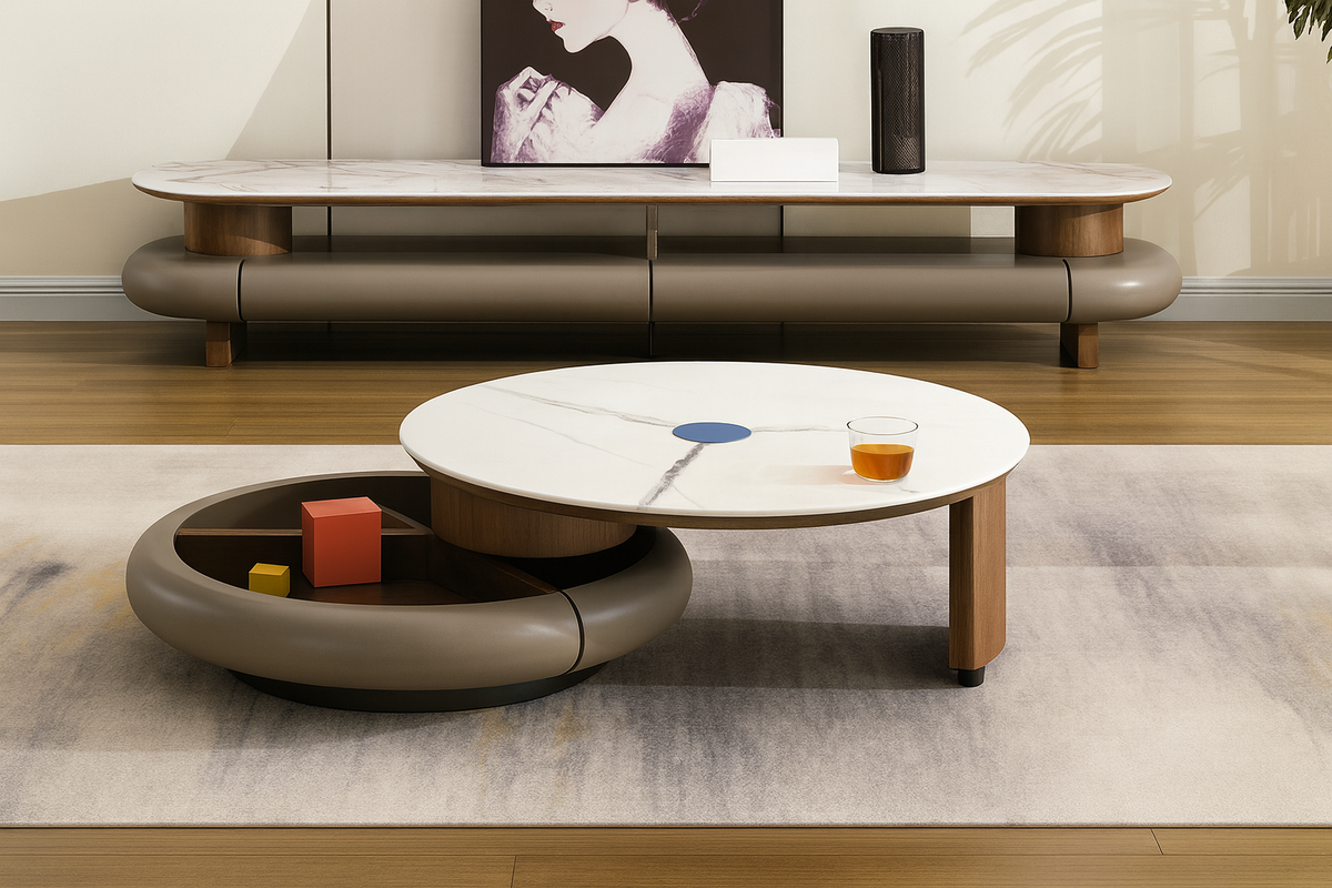 Modern Round Marble Coffee Table & TV Unit Set – Model CJ2370 & TV2370 ...