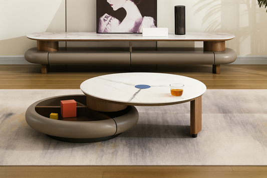 Modern Round Marble Coffee Table & TV Unit Set – Model CJ2370 & TV2370