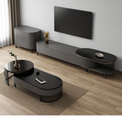 Modern Minimalist Living Room Set: TV Console + Nested Coffee Tables+side table
