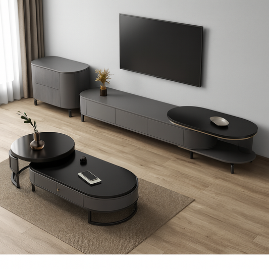 Modern Minimalist Living Room Set: TV Console + Nested Coffee Tables+side table