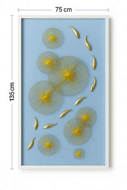 3D Abstract Golden Thread Wall Art – 135cm × 75cm