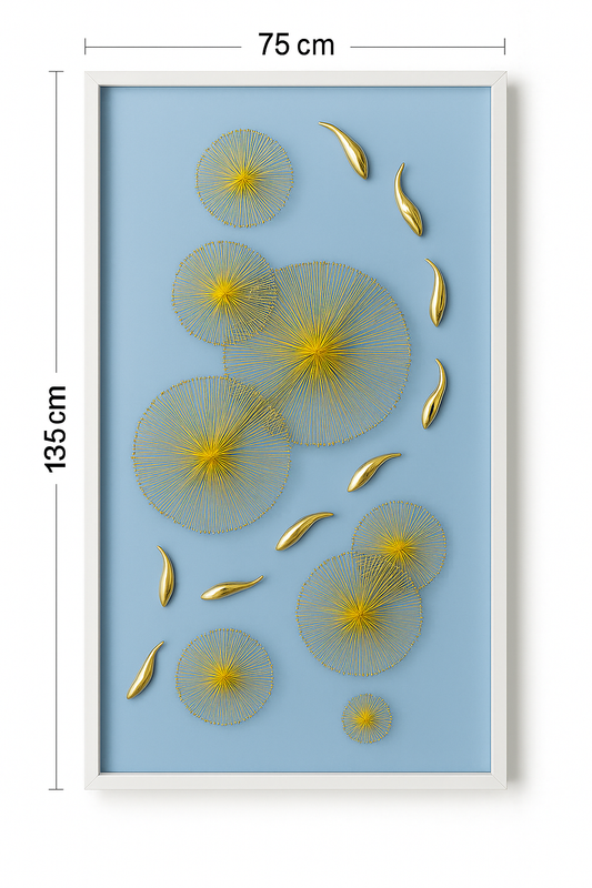 3D Abstract Golden Thread Wall Art – 135cm × 75cm