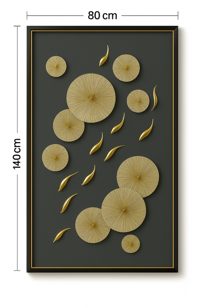 Modern Golden Disc & Leaf Wall Art – 140cm x 80cm