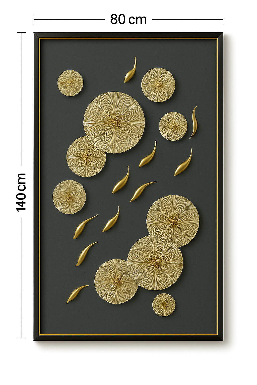 Modern Golden Disc & Leaf Wall Art – 140cm x 80cm