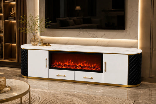 Aurevo Luxe Marble Fireplace TV Unit