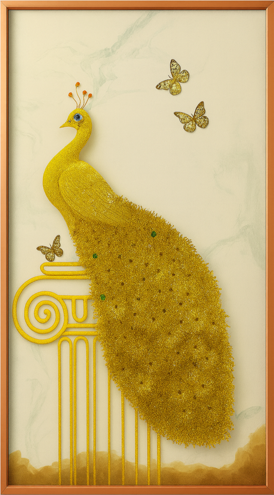 Golden Peacock Wall Art – 135cm x 75cm