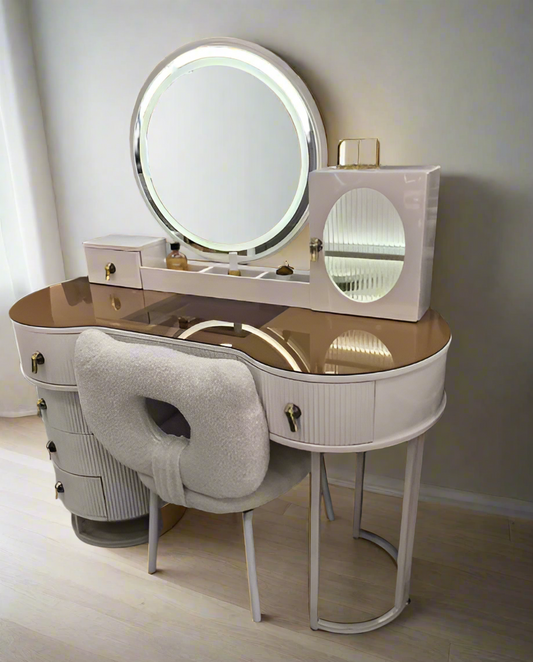 Premium Modern Vanity Desk with LED Mirror & Designer Chair