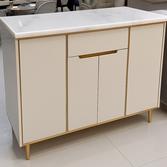 Modern Marble-Top Shoe Cabinet with Gold Accents