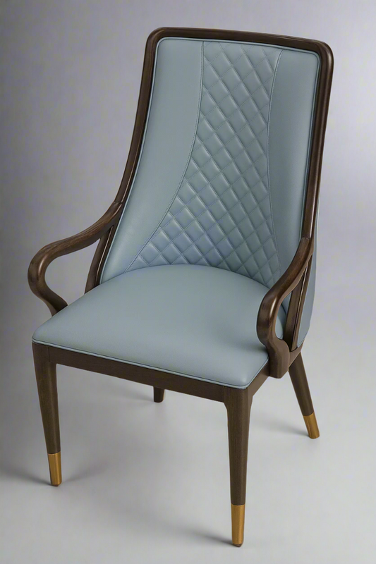 Classic Blue PU Leather Dining Chair with Wooden Frame