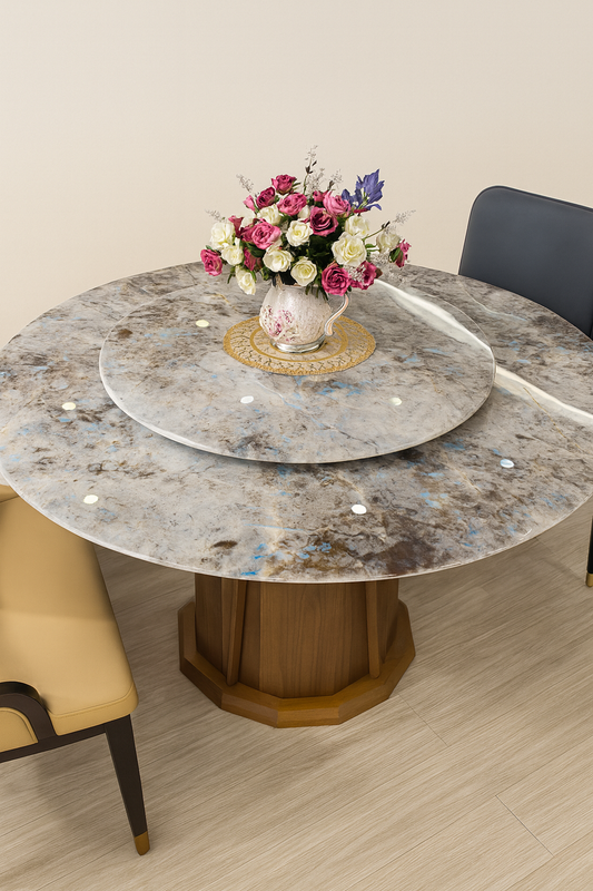 Super-Crystalline Round Marble Dining Table with Lazy Susan