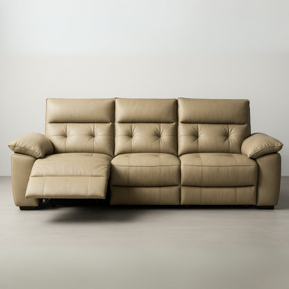 Beige leather sofa on a plain background