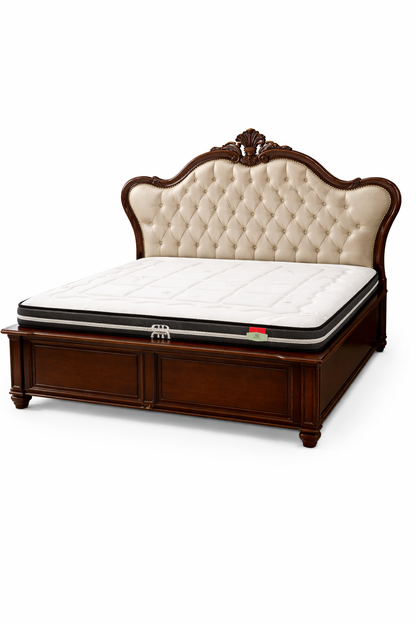 Solid Mahogany Upholstered Bed – Luxury Leather Wooden Bed Frame