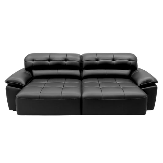 Black leather sectional sofa on a white background