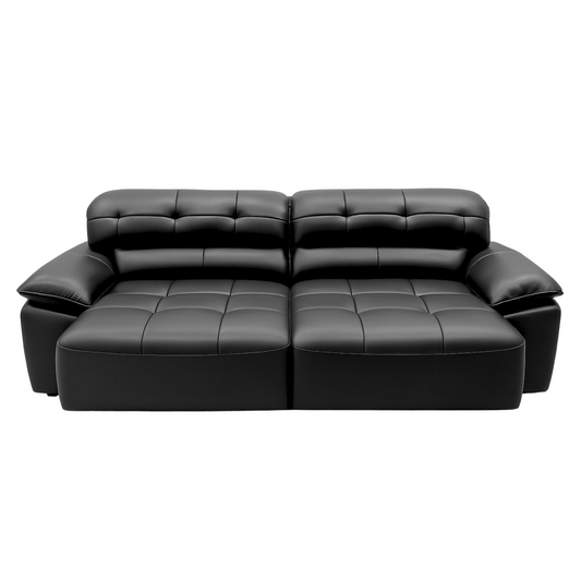 Black leather sectional sofa on a white background